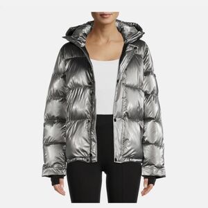 BCBG Shiny Silver Puffer Coat 3XL